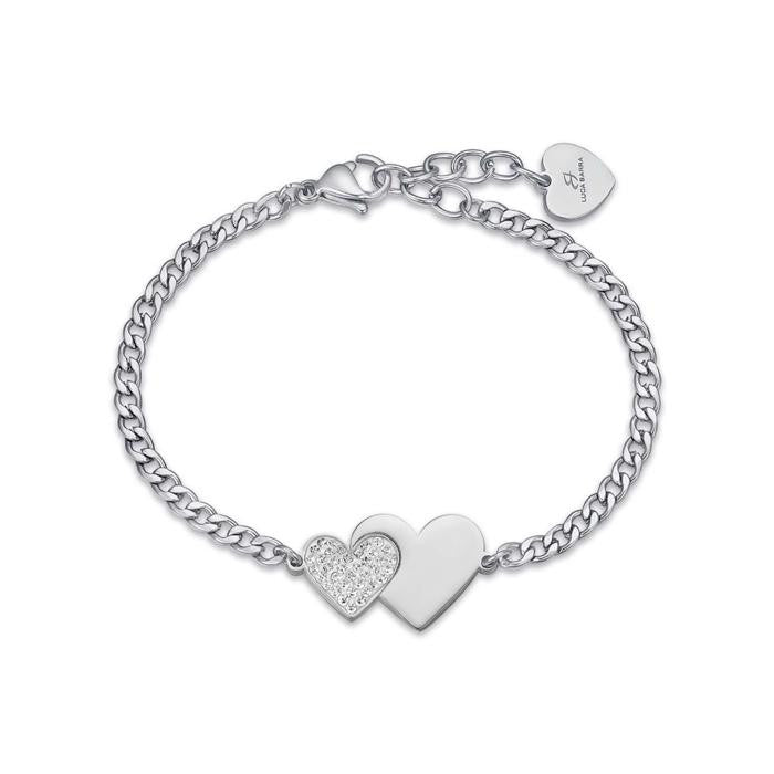 Bracciale In Acciaio Con Cuori  E Cristalli Bianchi