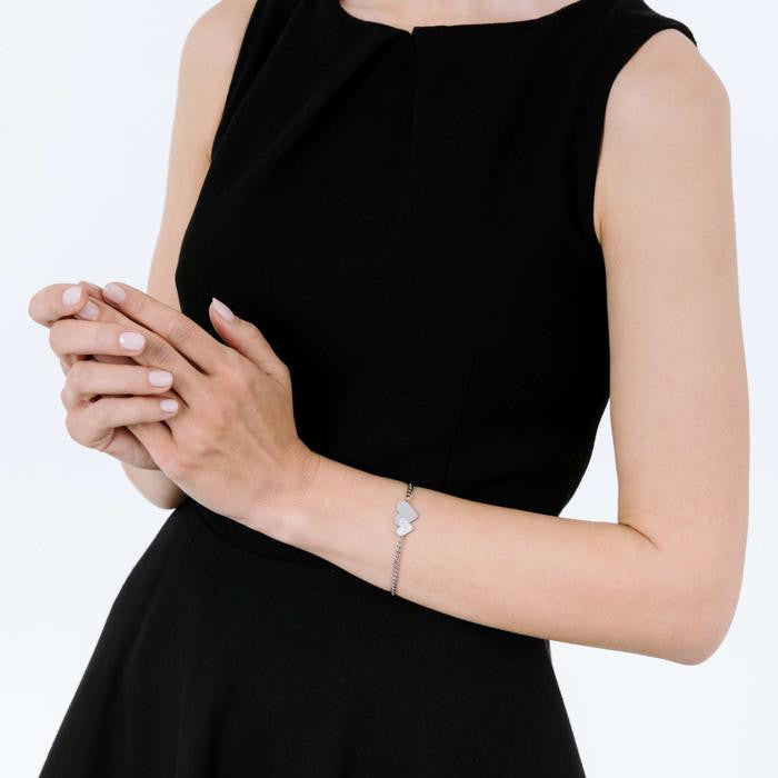 Bracciale In Acciaio Con Cuori  E Cristalli Bianchi