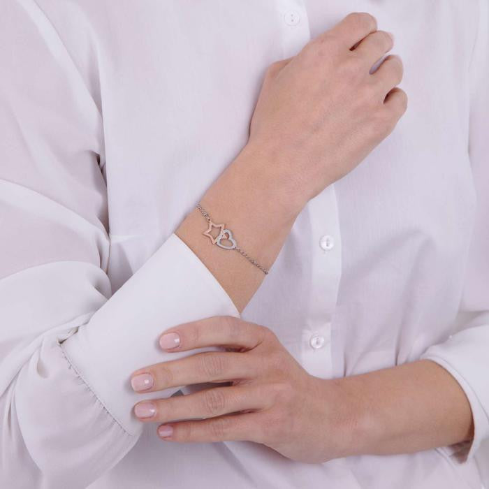 Bracciale In Acciaio Con Cuore In Acciaio E Stella In Acciaio Ip Rose