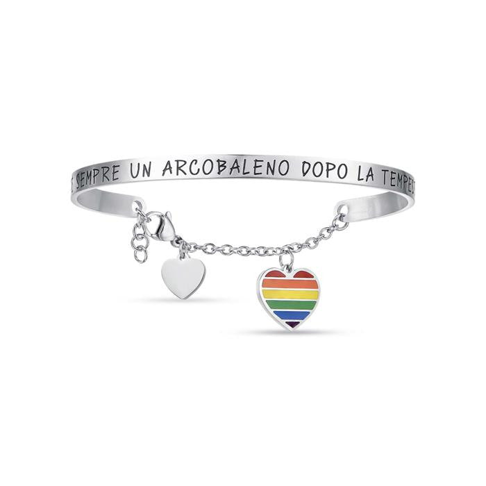 Bracciale In Acciaio Con Scritta C'e' Sempre Un Arcobaleno Dopo La Tempesta