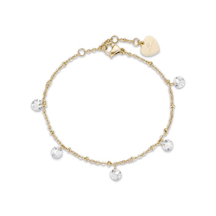 Bracciale In Acciaio Ip Gold Con Cristalli Bianchi
