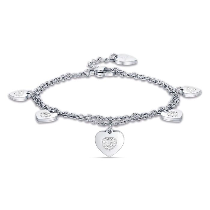 Bracciale In Acciaio Con Cuori E Cristalli Bianchi