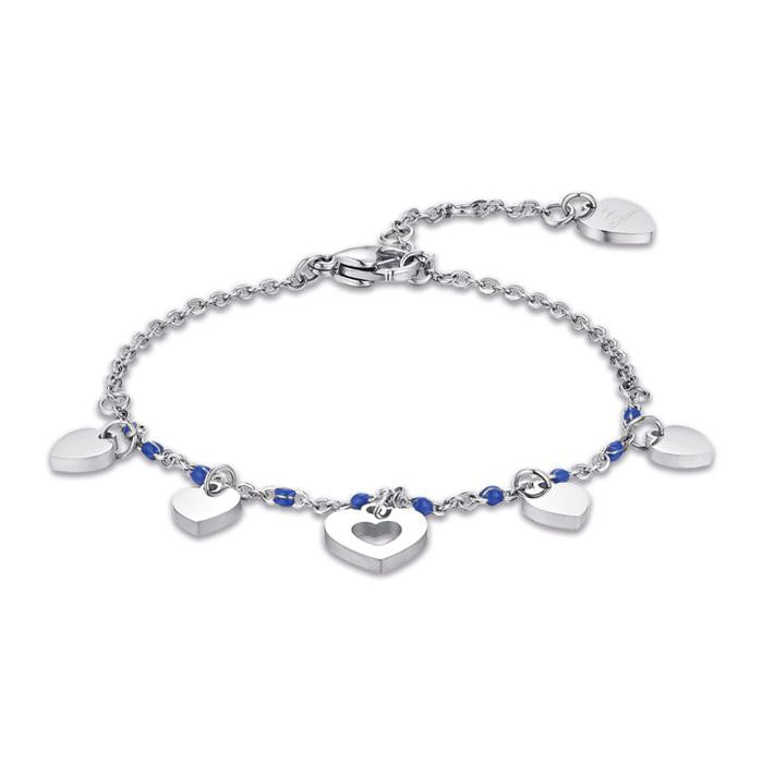 Bracciale In Acciaio Con Cuori E Pietre Blu