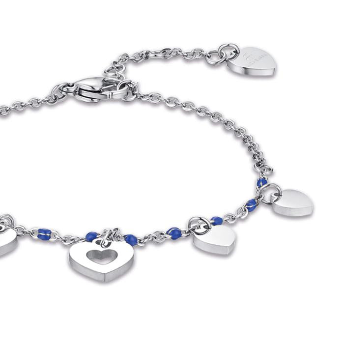 Bracciale In Acciaio Con Cuori E Pietre Blu