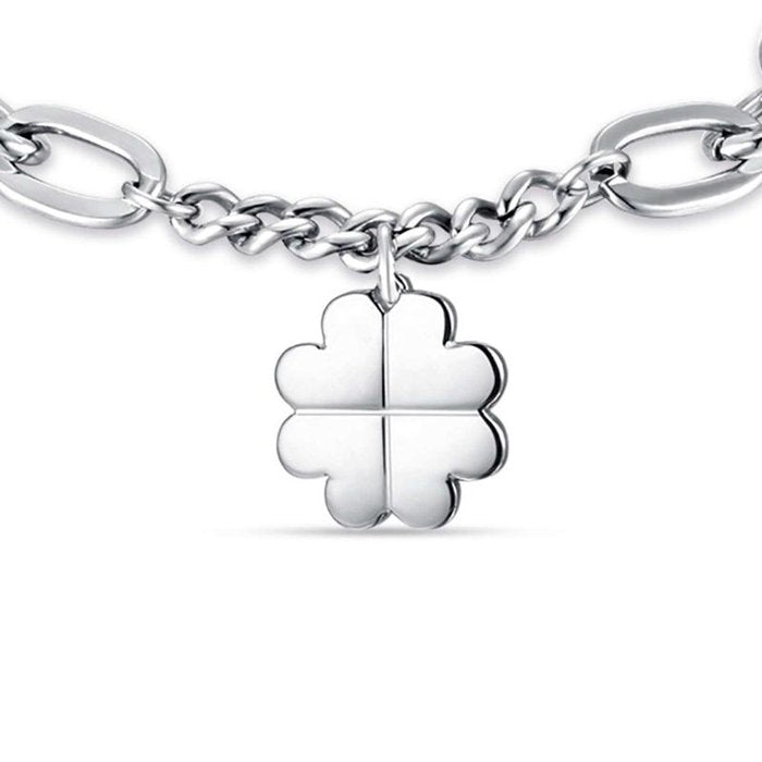 Bracciale in acciaio con quadrifoglio