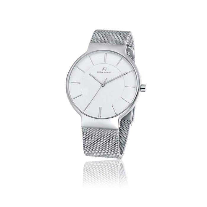 Orologio Cassa In Acciaio Quadrante Silver Bracciale Acciaio Maglia Milano