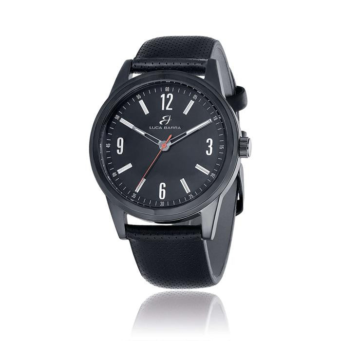 Orologio Cassa In Acciaio Ip Nero Quadrante Ip Nero Bracciale In Cuoio Nero