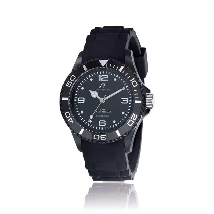 Orologio In Silicone Nero Quadrante Nero Ghiera Nera