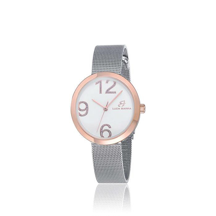 Orologio Con Cassa In Acciaio Ip Rose Quandrante Silver E Maglia Milano