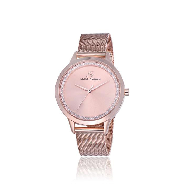 Orologio Con Cassa Bracciale E Quadrante In Acciaio Ip Rose Con Cristalli