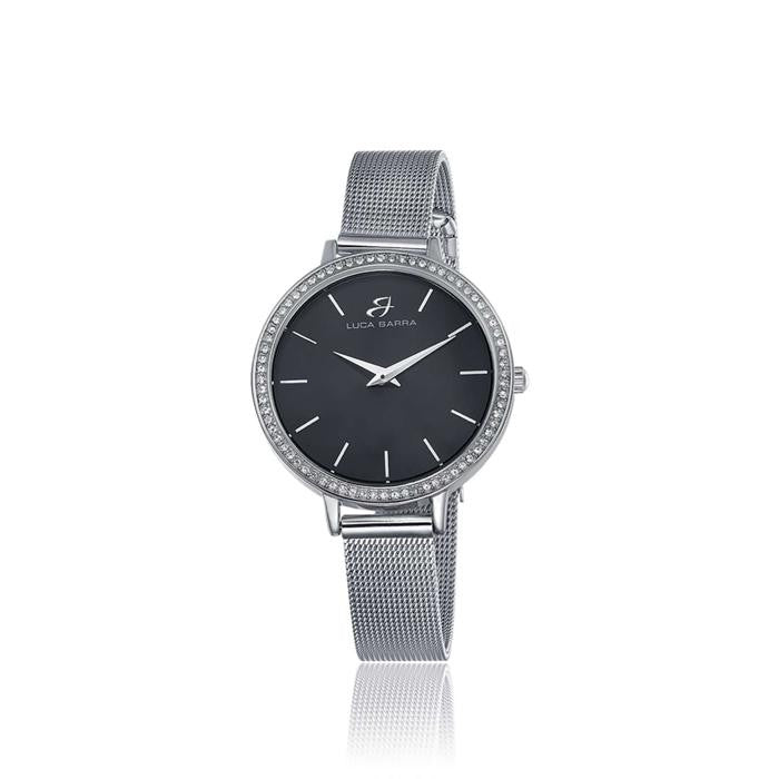 Orologio Con Cassa In Acciaio Con Cristalli Quadrante Nerobracciale In Acciaio
