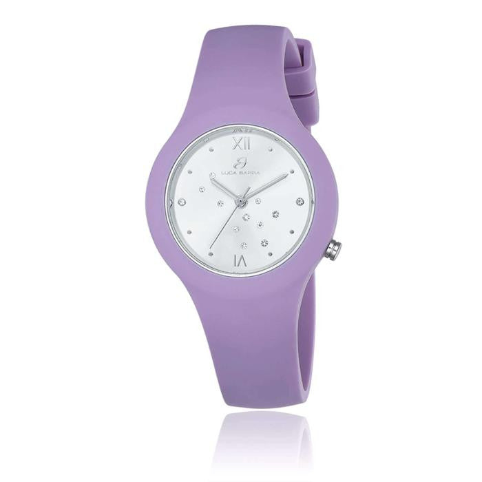Orologio In Silicone Viola Quadrante Silver Con Cristalli