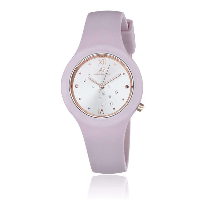 Orologio In Silicone Rosa Quadrante Silver Con Cristalli Bianchi