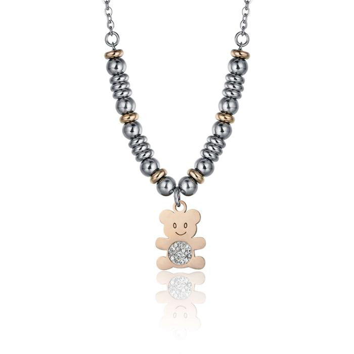 Collana In Acciaio Con Elementi Ip Rose E Orsetto