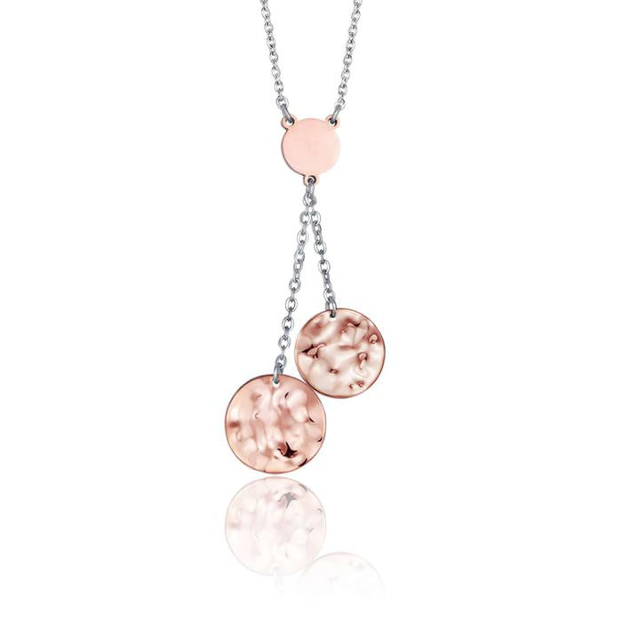 Collana In Acciaio Con Elementi In Acciaio Ip Rose Effetto Martellato