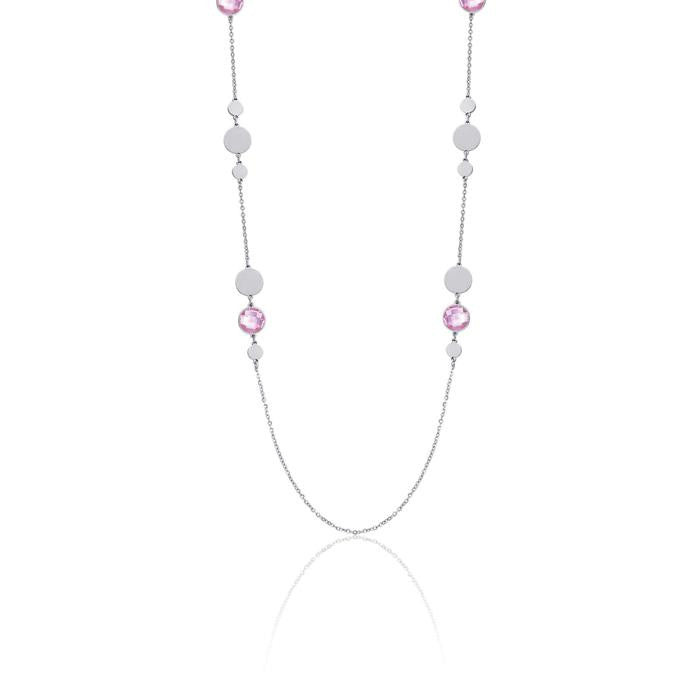 Collana In Acciaio Con Pietre Rosa