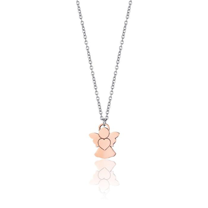 Collana In Acciaio Con Angelo Ip Rose
