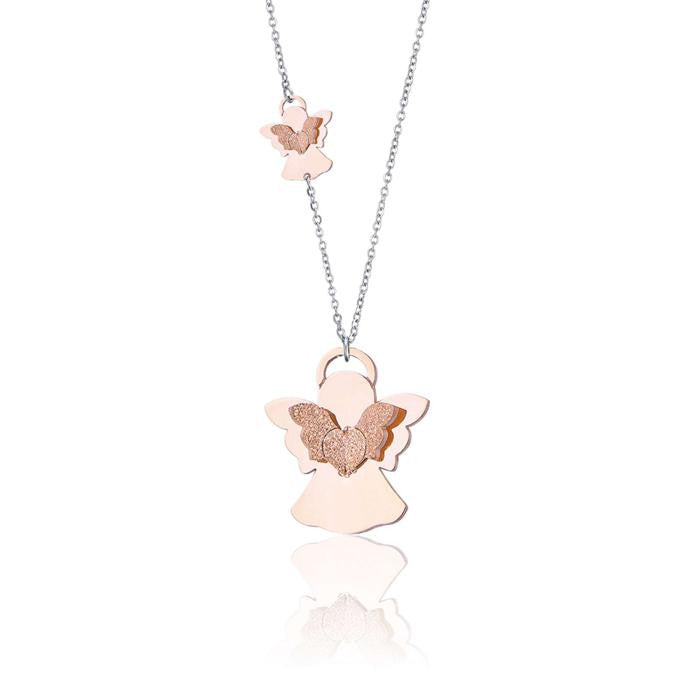 Collana In Acciaio Con Angelo Ip Rose