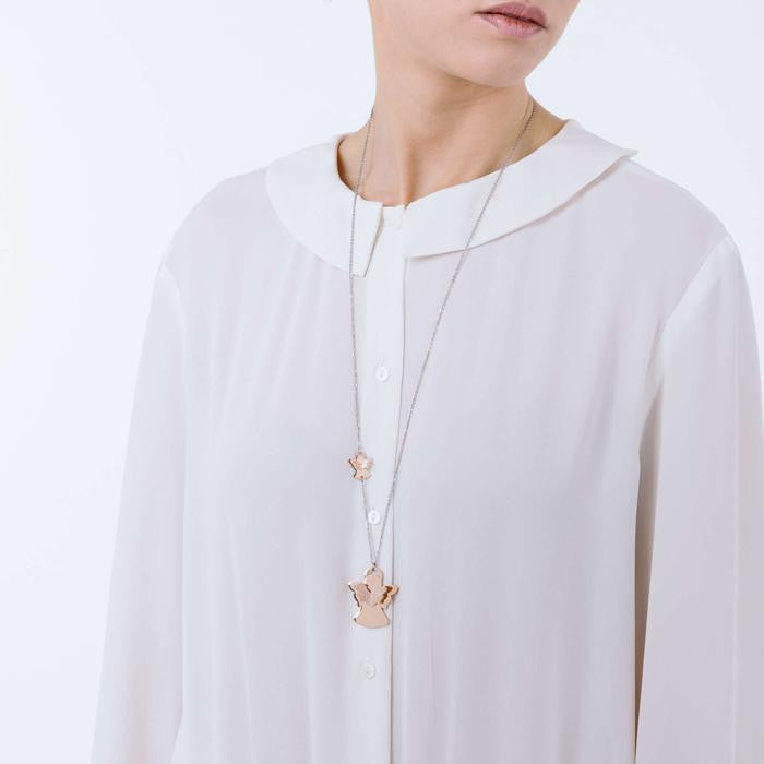 Collana In Acciaio Con Angelo Ip Rose