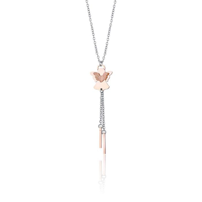 Collana In Acciaio Con Angelo In Ip Rose