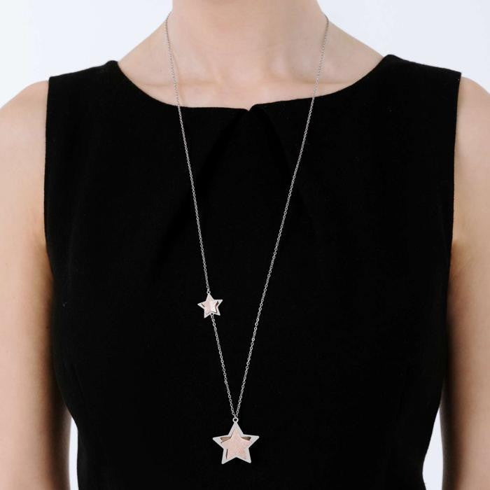 Collana In Acciaio Con Stelle E Glitter Ip Rose