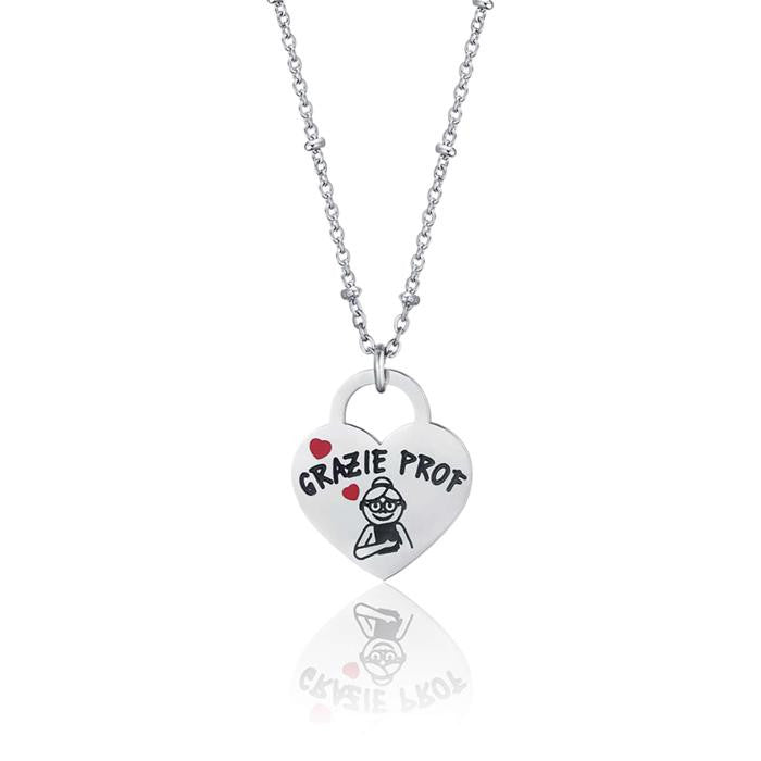 Collana In Acciaio Con Cuore Grazie Prof
