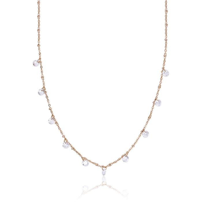 Collana In Acciaio Ip Rose Con Cristalli Bianchi