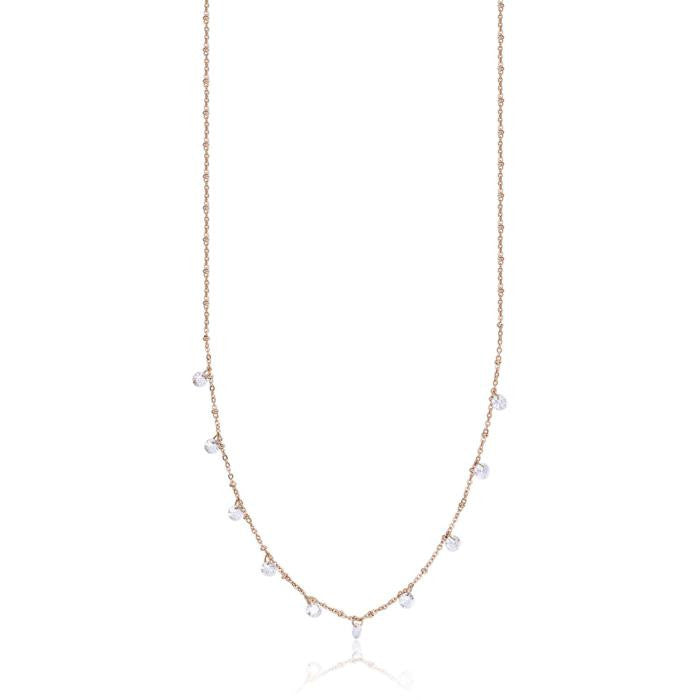Collana In Acciaio Ip Rose Con Cristalli Bianchi