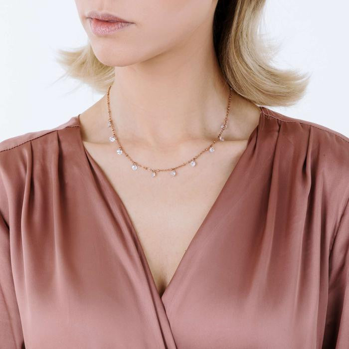 Collana In Acciaio Ip Rose Con Cristalli Bianchi