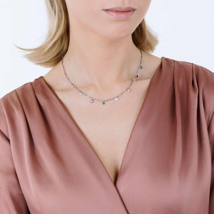 Collana In Acciaio Con Cristalli Multicolor