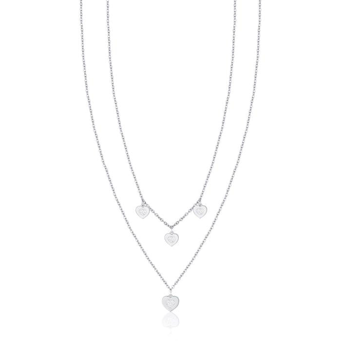 Collana In Acciaio Con Cuori E Cristalli Bianchi