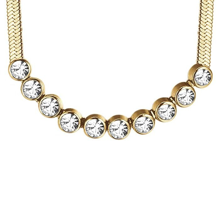 Collana in acciaio ip gold con pietre bianche