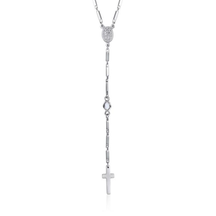 Collana Rosario In Acciaio E Cristalli White Alabaster