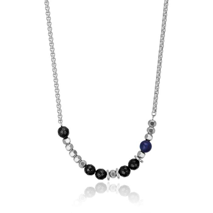 Collana In Acciaio Con Pietre Lapislazzuli E Onice