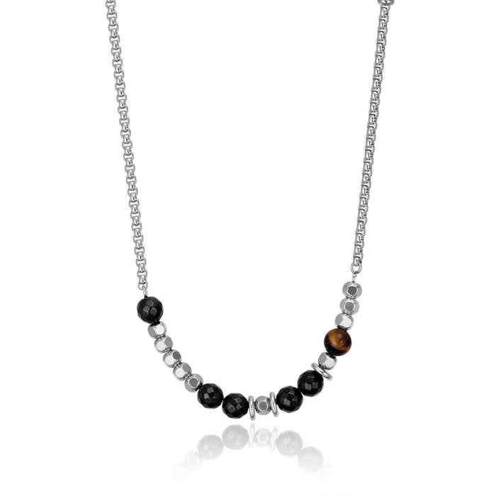 Collana In Acciaio Con Pietre Occhio Di Tigre E Onice