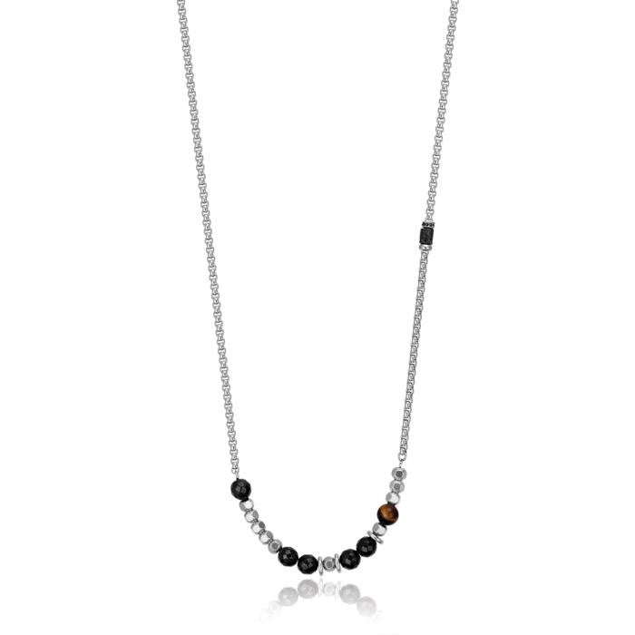 Collana In Acciaio Con Pietre Occhio Di Tigre E Onice