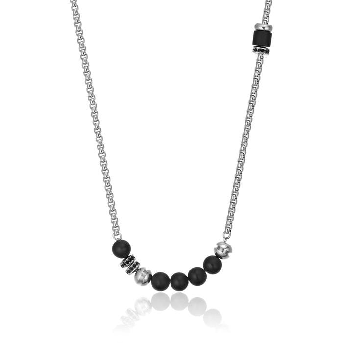 Collana In Acciaio Con Onice E Cristalli Neri