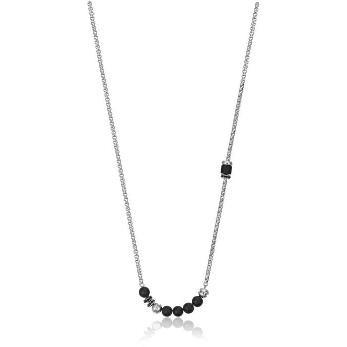 Collana In Acciaio Con Onice E Cristalli Neri