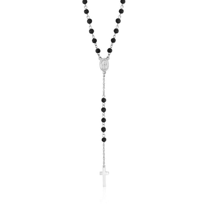 Collana Rosario In Acciaio Con Pietra Lavica