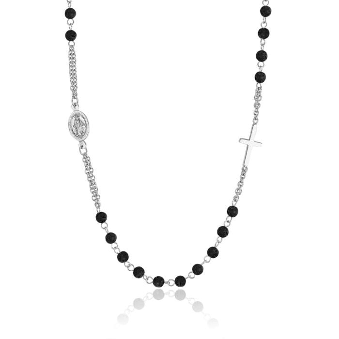 Collana Rosario In Acciaio Con Pietra Lavica