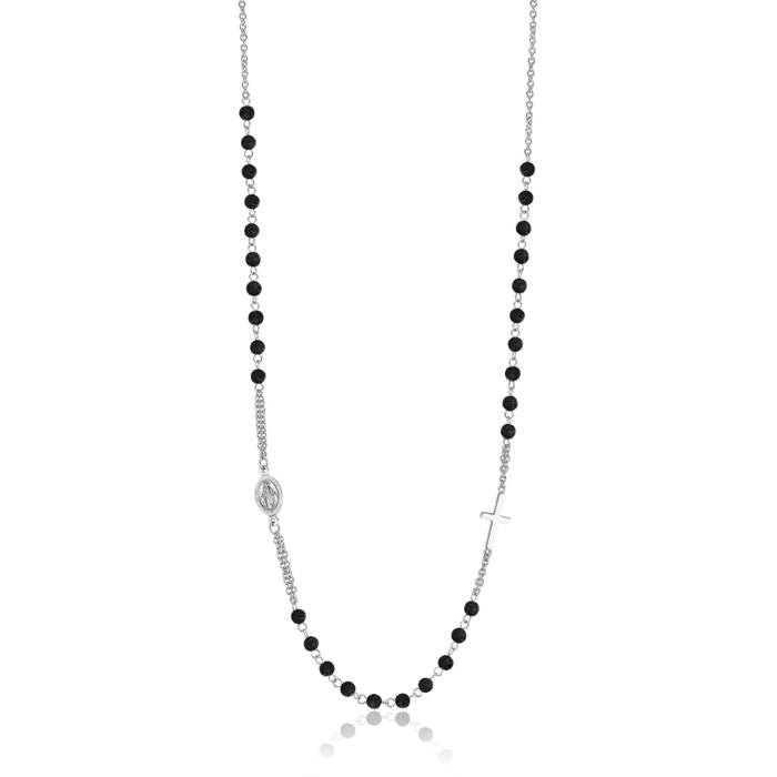 Collana Rosario In Acciaio Con Pietra Lavica