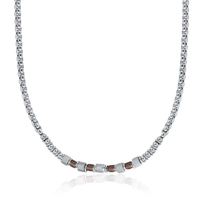 Collana In Acciaio Con Elementi Ip Marrone