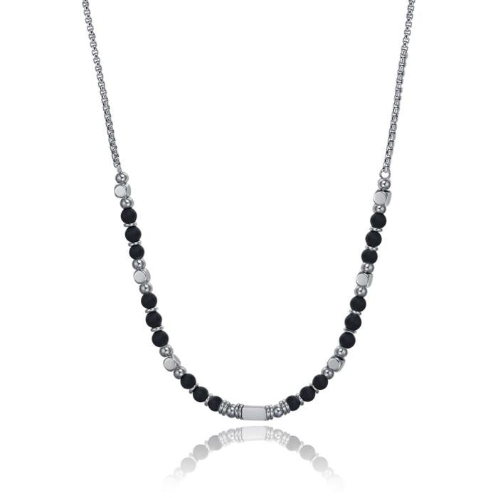 Collana In Acciaio Con Agata Nera