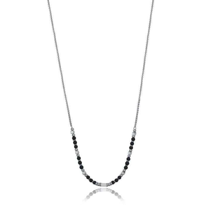 Collana In Acciaio Con Agata Nera