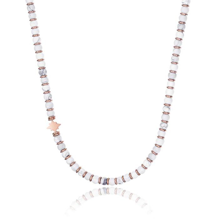 Collana In Acciaio Ip Rose Con Pietre Bianche