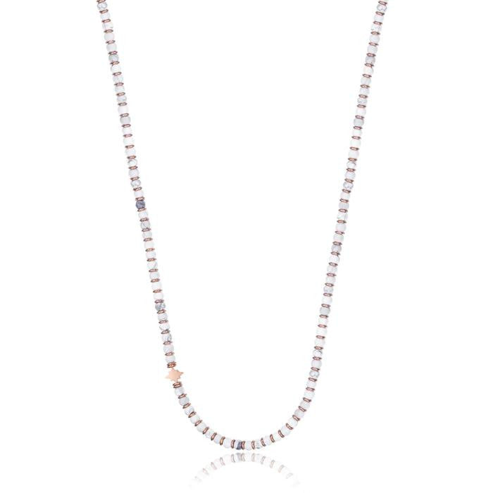 Collana In Acciaio Ip Rose Con Pietre Bianche