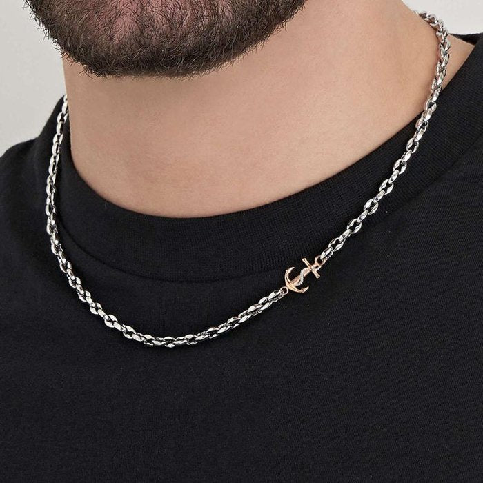 Collana in acciaio con ancora ip rose