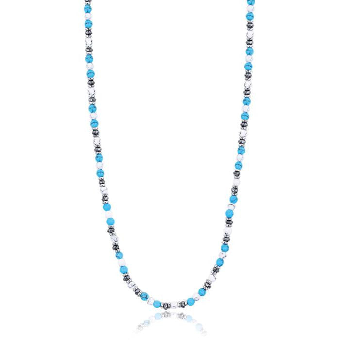 Collana In Acciaio Con Pietre Turchesi E Bianche