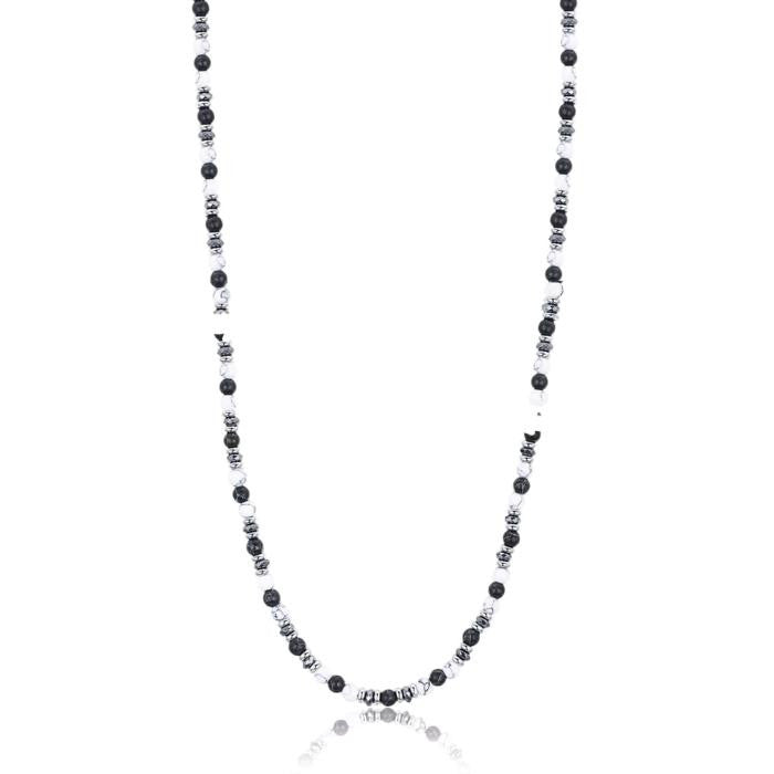 Collana In Acciaio Con Pietre Bianche E Nere