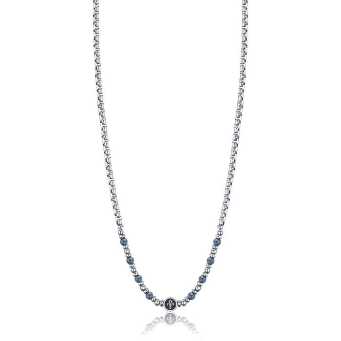 Collana In Acciaio Con Giglio Ed Ematite Grigia
